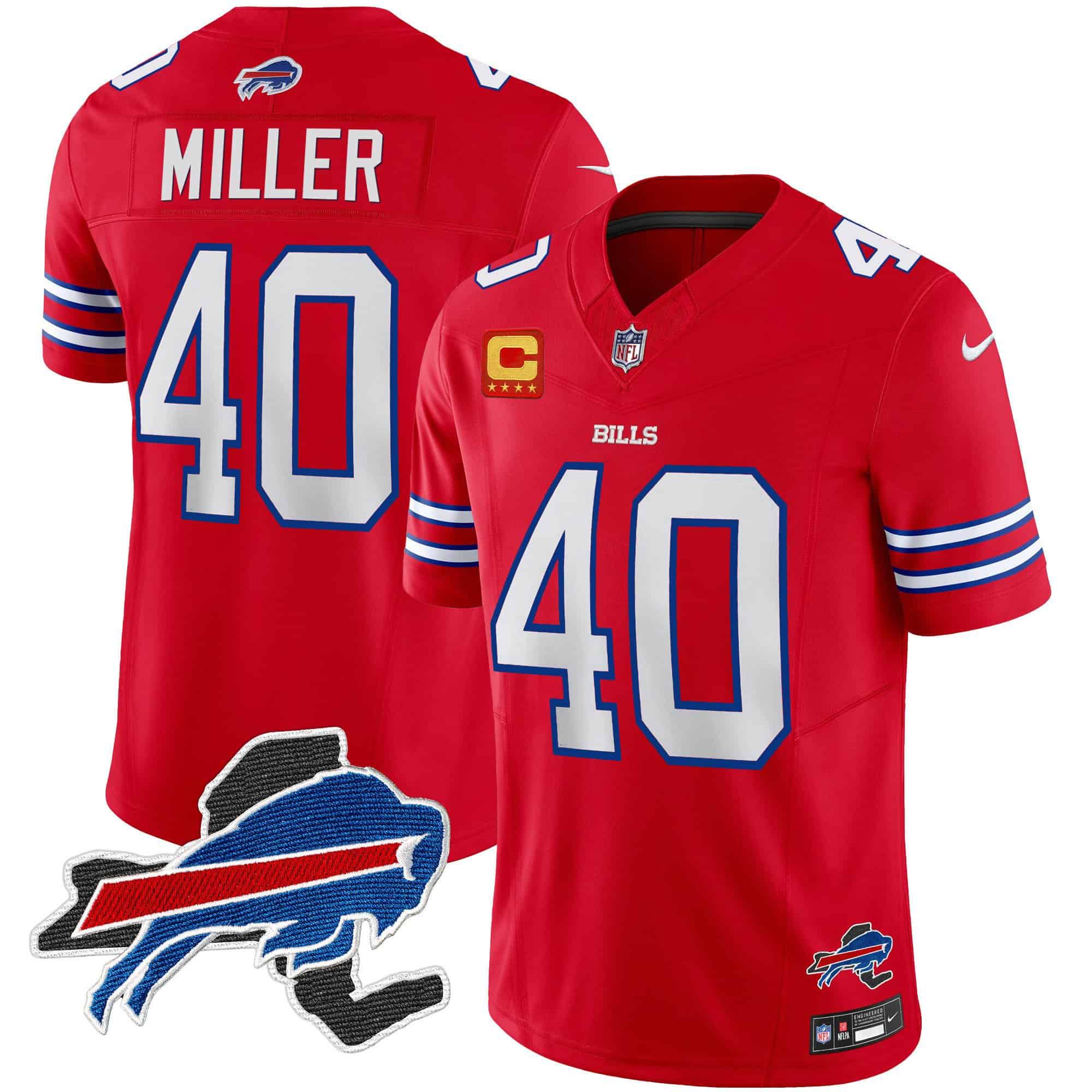 Men Buffalo Bills #40 Miller Red 2024 Nike Patch Vapor Limited NFL Jersey